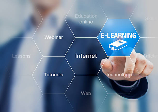 E learning concept with a teacher presenting online education program